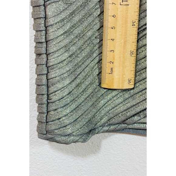 Tadashi Shoji Pintuck Pleated Gold/Green Metallic Jersey Women's Evening Dress S - Picture 6 of 10